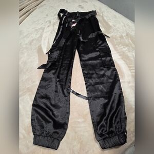 Prettylittlething silky textured cargo pants